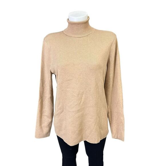 CHICO’s Ligh Brown Ribbed Knit Turtle Neck Sweater Women’s Size 2 / Large - Picture 1 of 8
